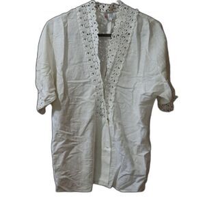 Otto Kern White Lacey Vintage Button Up Shirt LG Romantic Upcycle Project